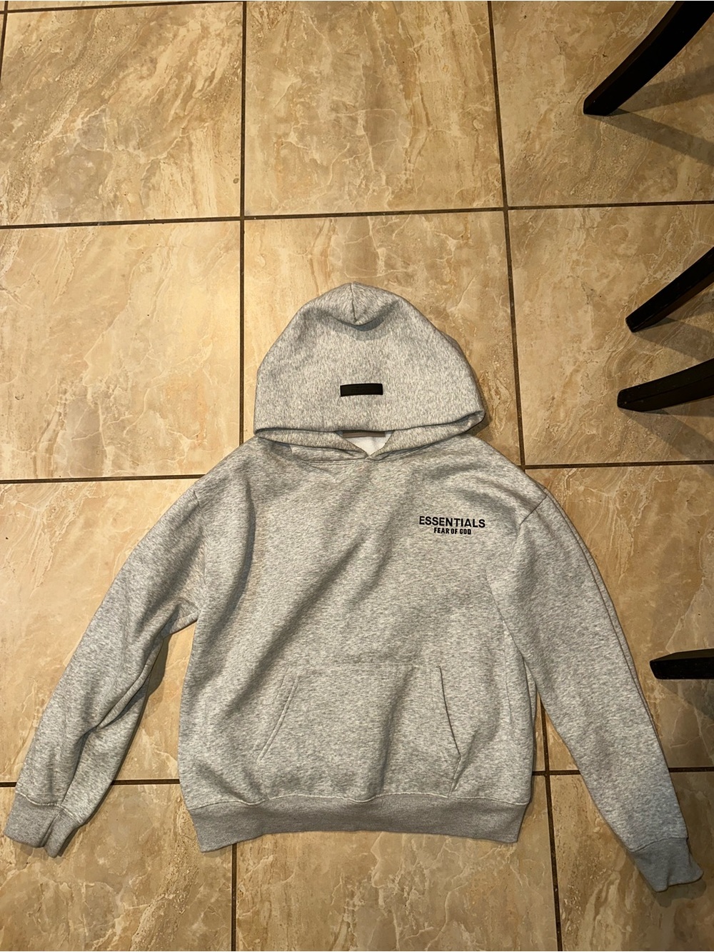 light heather gray Fear of God Essentials fleece hoodie Size M